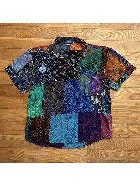 Mexicali Blues Hawaiian Cut & Sew Patchwork Short Sleeve Button Up Shirt Large